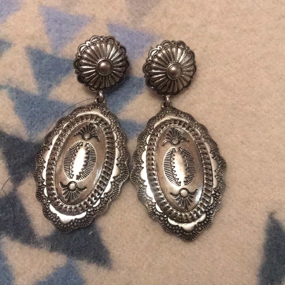 Silver Stamped Western Earrings